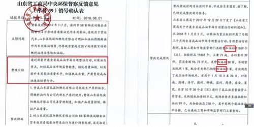 2018年11月1日，中央第三生態(tài)環(huán)境保護督察組進駐山東省開展&ldquo;回頭看&rdquo;。通過對相關(guān)部門走訪問詢，并抽查有關(guān)企業(yè)，發(fā)現(xiàn)山東省物流運輸企業(yè)違規(guī)使用普通柴油或其他高硫分燃油問題依然十分突出，柴油貨車尾氣污染嚴(yán)重。  一、基本情況  《大氣污染防治法》明確，禁止向汽車和摩托車銷售普通柴油以及其他非機動車用燃料。第一輪中央環(huán)保督察反饋指出，山東省以普通柴油替代車用柴油的情況較多，濱州等地市大量物流運輸企業(yè)違規(guī)使用普通柴油，尾氣污染問題突出。  為此，山東省整改方案要求，杜絕違規(guī)使用普通柴油的情況，并明確由原省工商局負(fù)責(zé)部署推進相應(yīng)整改工作。原省工商局于2018年8月1日上報山東省環(huán)境保護督察反饋意見整改工作領(lǐng)導(dǎo)小組，聲稱該問題完成整改并銷號。  二、主要問題  督察發(fā)現(xiàn)，原山東省工商局作為整改責(zé)任主體沒有認(rèn)真履行整改職責(zé)，未就整改工作進行部署推進，整改任務(wù)目標(biāo)完全落空，全省物流運輸企業(yè)違規(guī)使用普通柴油或高硫分燃油問題依然普遍存在。  （一）違規(guī)售油無人管。督察組抽查3個地市的4家煉化公司，發(fā)現(xiàn)這些煉化公司違規(guī)大量向物流運輸企業(yè)銷售普通柴油或其他高硫分燃油，導(dǎo)致這些柴油大量替代車用柴油使用，污染嚴(yán)重。2018年，東營齊潤化工有限公司將3萬余噸硫含量近2000mg/kg的常壓柴油售給物流運輸企業(yè)和加油站，墾利石化有限公司也將3萬余噸硫含量2000-3000mg/kg的燃油售給相關(guān)物流運輸企業(yè)和加油站，硫含量最高超標(biāo)約300倍。2017年中央環(huán)保督察以來，山東匯豐石化集團有限公司將近40萬噸普通柴油銷往多家物流運輸企業(yè)，濰坊市昌邑石化有限公司將5萬余噸國Ⅳ和國Ⅴ的普通柴油售給物流運輸企業(yè)。現(xiàn)場抽查發(fā)現(xiàn)，物流運輸企業(yè)多數(shù)在自身停車場內(nèi)私自安裝加油裝置，將所購違規(guī)油品自用，昌邑市盛宏物流有限公司甚至違法轉(zhuǎn)售其他社會車輛。   圖1 昌邑市盛宏物流有限公司在停車場內(nèi)私設(shè)加油裝置  （二）督察整改做樣子。原省工商局作為督察整改的責(zé)任主體，接受任務(wù)時服從安排，實際整改時做做樣子。督察反饋明確指出問題主要是煉化公司違法向物流運輸企業(yè)銷售普通柴油替代車用柴油使用，導(dǎo)致汽車尾氣污染。但原省工商局等部門整改時僅部署對加油站和成品油倉儲批發(fā)企業(yè)的檢查，沒有將煉化公司到物流運輸企業(yè)的黑色鏈條作為查處對象。整改工作指東打西，真正問題沒有觸及。另外，整改方案明確的目標(biāo)是&ldquo;強化日常監(jiān)督管理，杜絕違規(guī)使用普通柴油&rdquo;；但原省工商局擅自在銷號材料中將目標(biāo)改為&ldquo;針對加油站開展專項整治行動&rdquo;，以此蒙混過關(guān)，虛假銷號。   圖2 原省工商局在銷號確認(rèn)表上弄虛作假  （三）執(zhí)法監(jiān)管走過場。2017年以來，山東省各市共打擊取締非法加油點近2000家，但僅對涉案物流運輸企業(yè)進行了處罰，未能以此為線索追根溯源，對源頭煉化公司違規(guī)售油問題進行查處，煉化企業(yè)到物流運輸企業(yè)的黑色鏈條始終未被斬斷。  一些煉化企業(yè)長期游離于監(jiān)管之外，缺乏對法律的敬畏。2018年8月，生態(tài)環(huán)境部調(diào)研發(fā)現(xiàn)中國化工集團山東昌邑石化有限公司涉嫌違法生產(chǎn)銷售國Ⅳ普通柴油，但在進一步調(diào)查時，企業(yè)拒絕配合，不提供相關(guān)臺賬，并臨時編造相關(guān)記錄。&ldquo;回頭看&rdquo;進駐后，督察組再次現(xiàn)場檢查，要求企業(yè)提供儲運臺賬，企業(yè)依然拒絕提供，并繼續(xù)編造謊言，提供虛假材料，性質(zhì)十分惡劣。  對此，濰坊市查處不嚴(yán)不實，甚至試圖蒙混過關(guān)。在督察組兩次督導(dǎo)后，查處工作依然走過場，在未調(diào)度企業(yè)生產(chǎn)記錄和儲運臺賬等關(guān)鍵證據(jù)的情況下，即采信企業(yè)說法，甚至未調(diào)閱生產(chǎn)記錄就作出該企業(yè)2018年未生產(chǎn)銷售國Ⅳ普通柴油的結(jié)論。直到督察組再次督導(dǎo)、進一步明確要求后才加大查處力度，發(fā)現(xiàn)該企業(yè)2018年實際以燃料油名義違規(guī)銷售國Ⅳ普通柴油4萬多噸。  三、原因分析  原山東省工商局不在整改落實中下功夫，反而在整改銷號上動腦筋，表面整改，虛假整改問題突出。  山東省有關(guān)地市不敢動真碰硬，對違法銷售不合格油品的黑色鏈條整治不力，未能對油品來源追根溯源，未對煉化企業(yè)的違法行為依法查處。